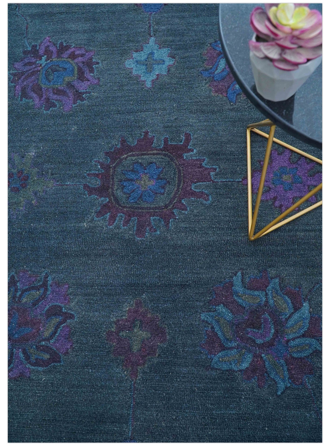 Jewel Custom Made Traditional Overdyed Blue Hand Tufted Wool Rug - The Rug Decor