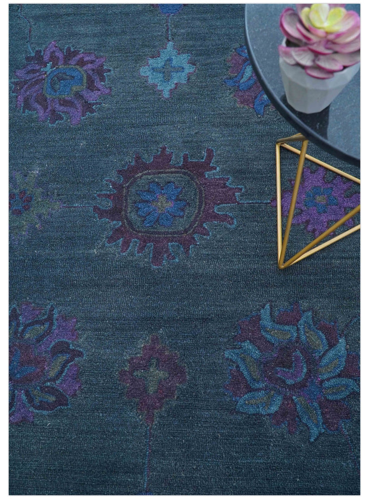 Jewel Custom Made Traditional Overdyed Blue Hand Tufted Wool Rug - The Rug Decor