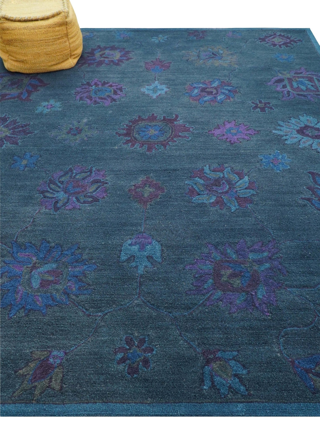 Jewel Custom Made Traditional Overdyed Blue Hand Tufted Wool Rug - The Rug Decor