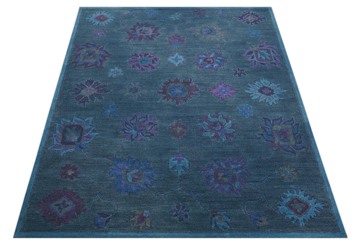 Jewel Custom Made Traditional Overdyed Blue Hand Tufted Wool Rug - The Rug Decor