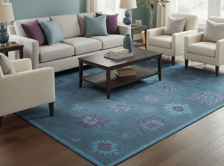 Jewel Custom Made Traditional Overdyed Blue Hand Tufted Wool Rug - The Rug Decor