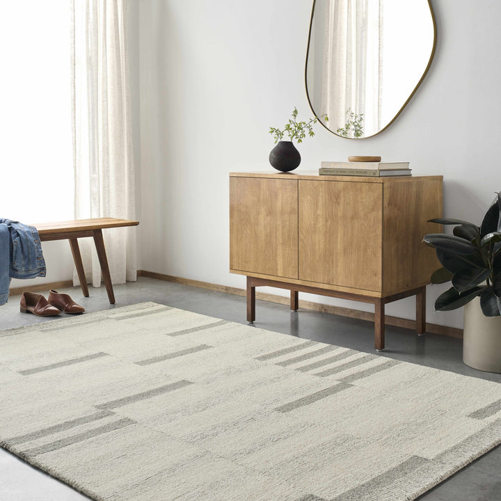 Jeri Contemporary Style Beige And Gray Wool Rug