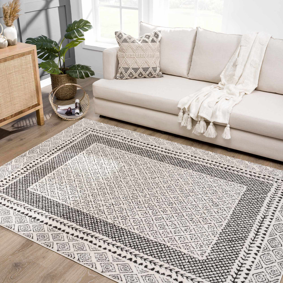 Julio Contemporary Style Black And Ivory Rug - The Rug Decor