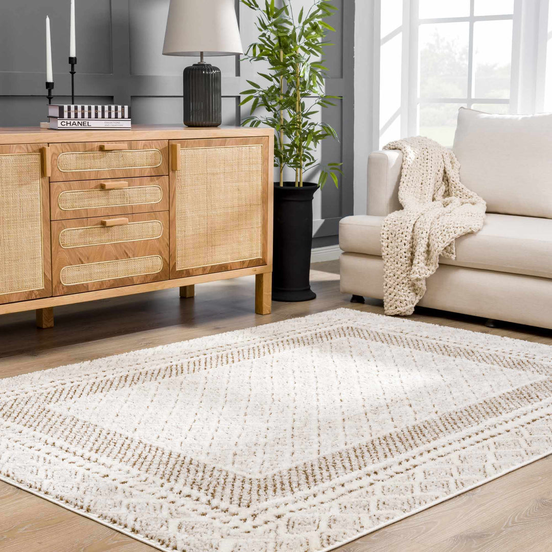 Julio Modern Geometrical Ivory And Brown Area Rug - The Rug Decor