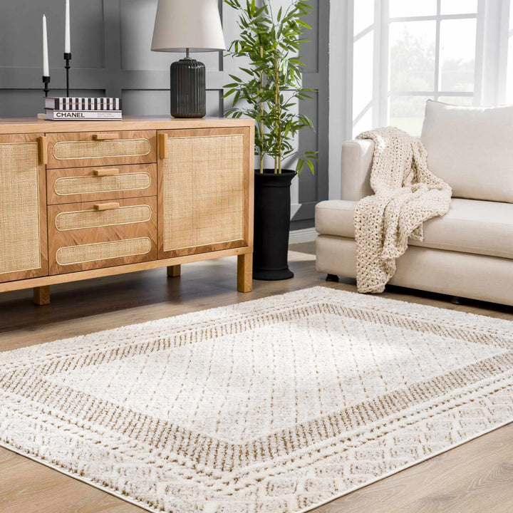 Julio Modern Geometrical Ivory And Brown Area Rug - The Rug Decor