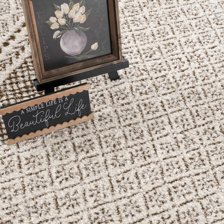 Julio Modern Geometrical Ivory And Brown Area Rug - The Rug Decor