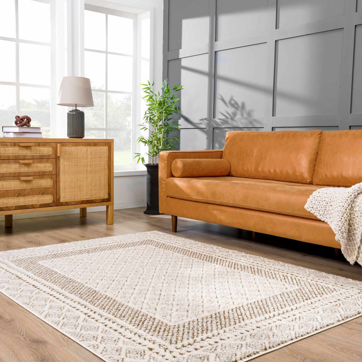 Julio Modern Geometrical Ivory And Brown Area Rug - The Rug Decor