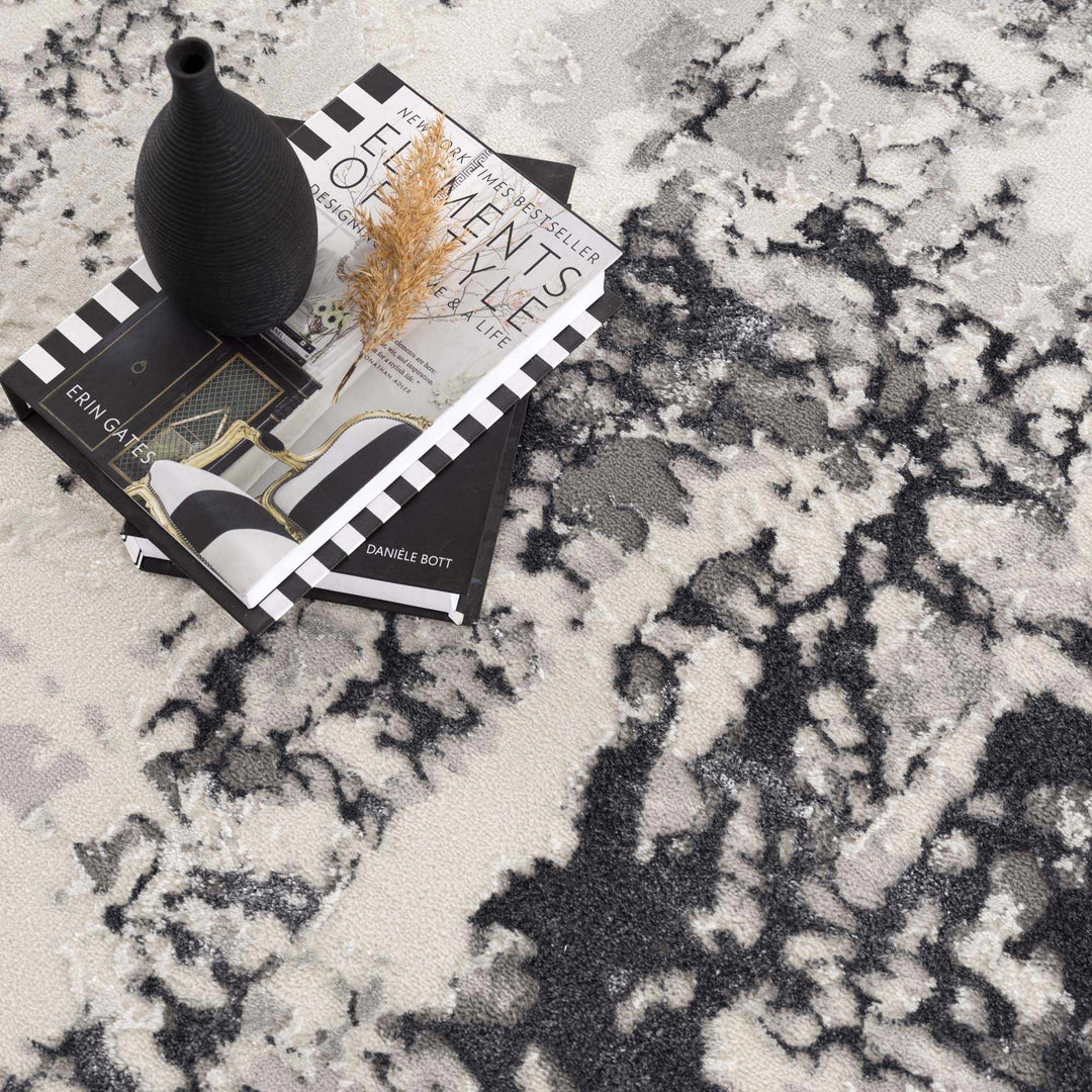Junko Gray And Ivory Abstract Design Area Rug - The Rug Decor