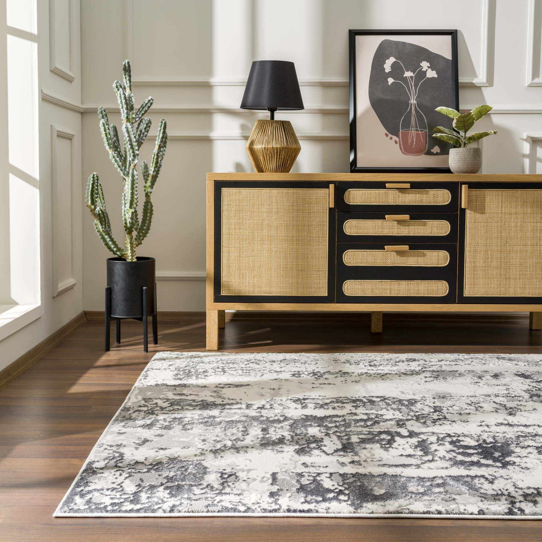 Junko Gray And Ivory Abstract Design Area Rug - The Rug Decor
