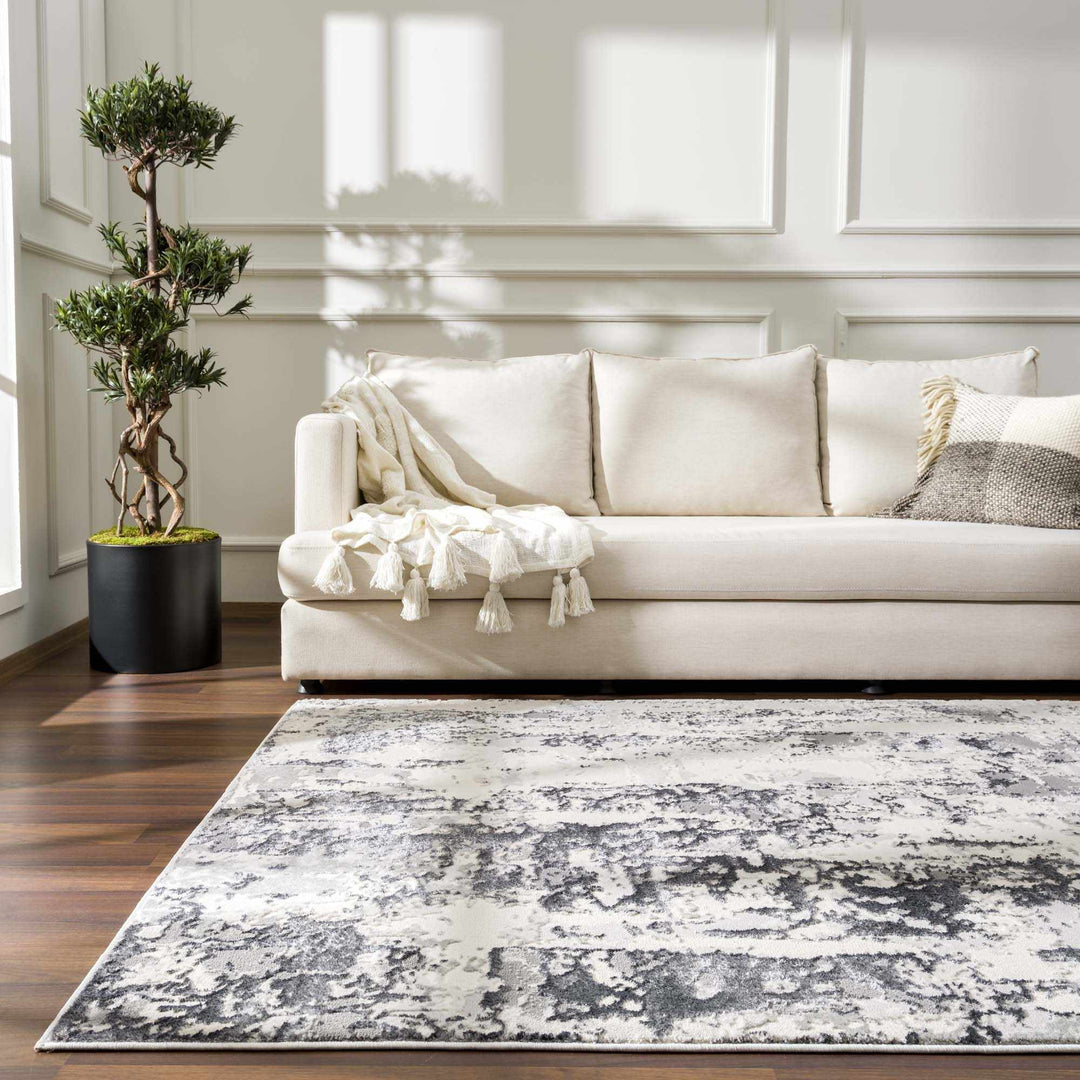 Junko Gray And Ivory Abstract Design Area Rug - The Rug Decor