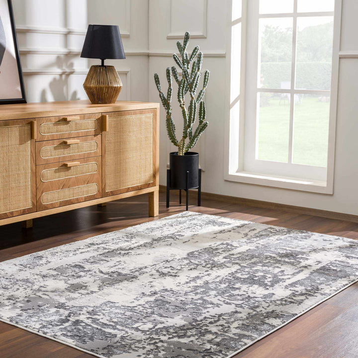 Junko Gray And Ivory Abstract Design Area Rug - The Rug Decor
