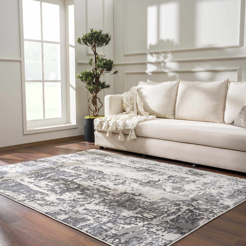 Junko Gray And Ivory Abstract Design Area Rug - The Rug Decor