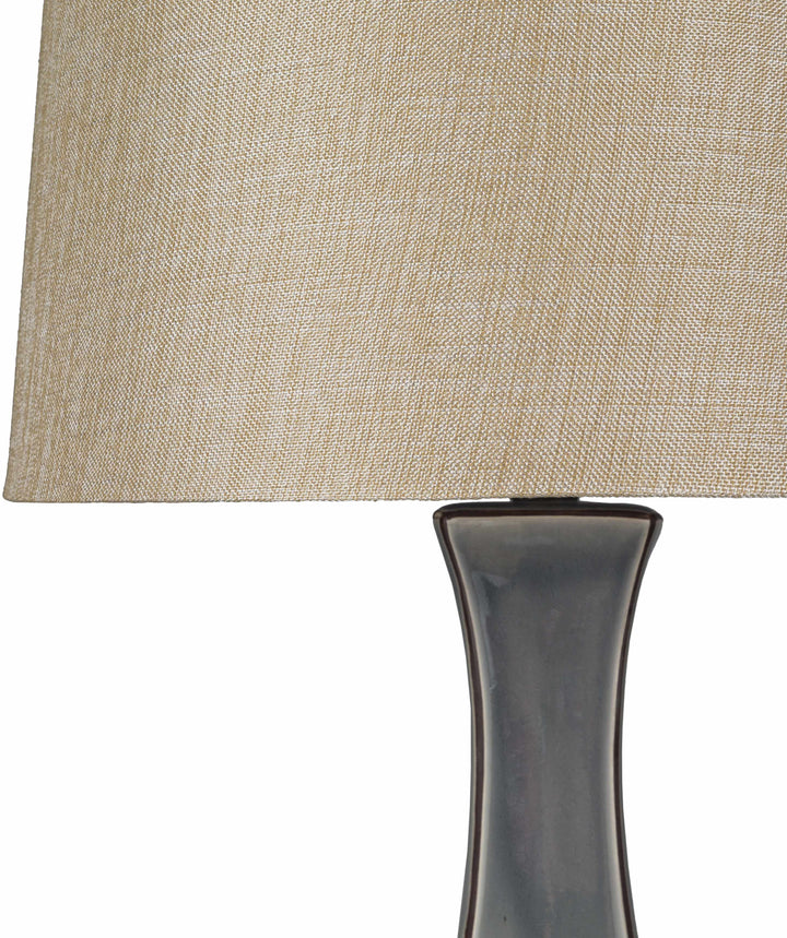 Kalilangan Gray Ceramic Table Lamp – Traditional Accent Lighting with Faux Silk Shade