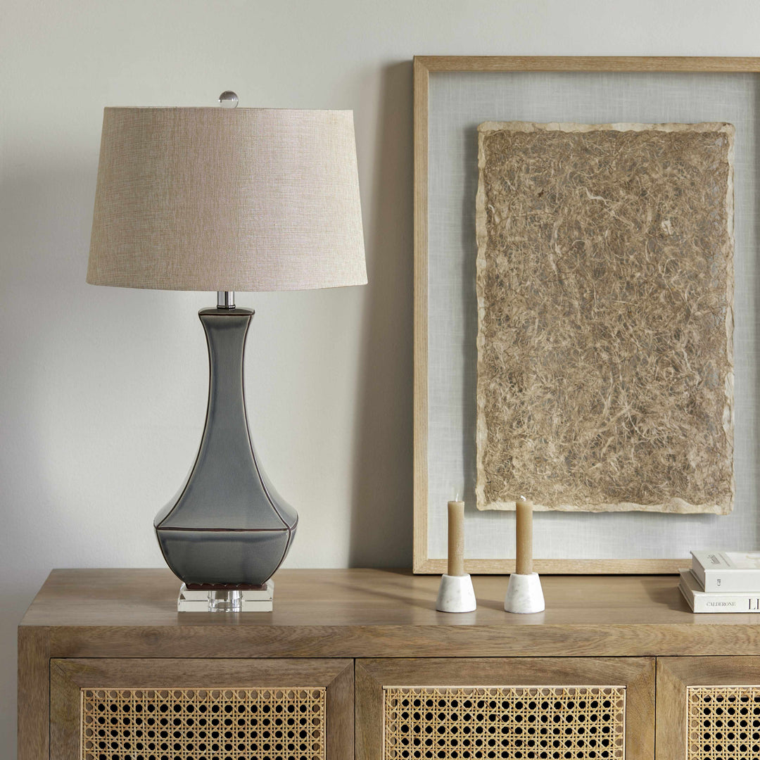 Kalilangan Gray Ceramic Table Lamp – Traditional Accent Lighting with Faux Silk Shade