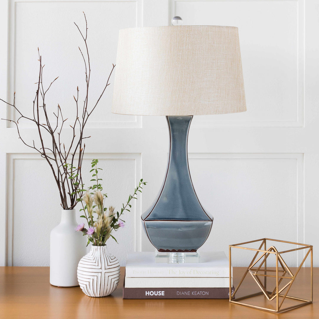 Kalilangan Gray Ceramic Table Lamp – Traditional Accent Lighting with Faux Silk Shade