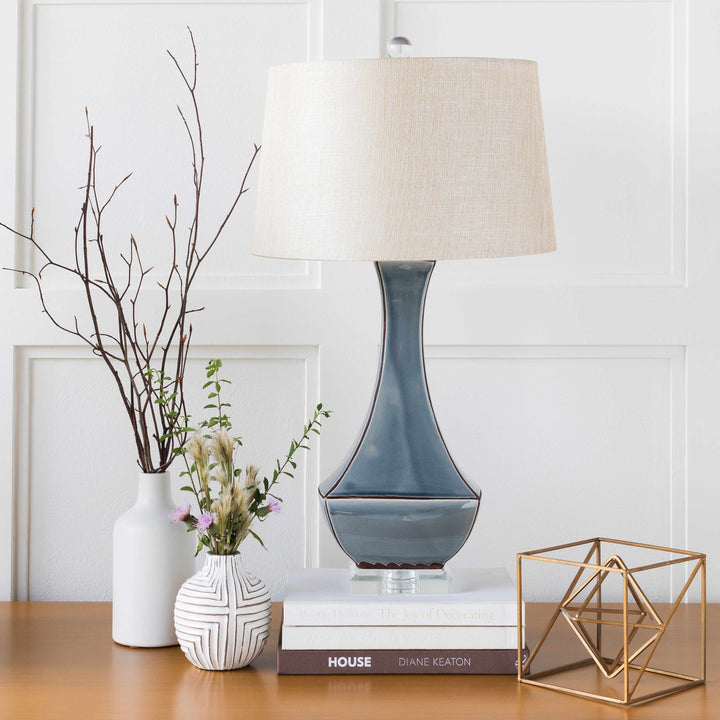 Kalilangan Gray Ceramic Table Lamp – Traditional Accent Lighting with Faux Silk Shade