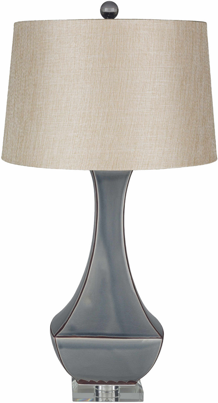 Kalilangan Gray Ceramic Table Lamp – Traditional Accent Lighting with Faux Silk Shade