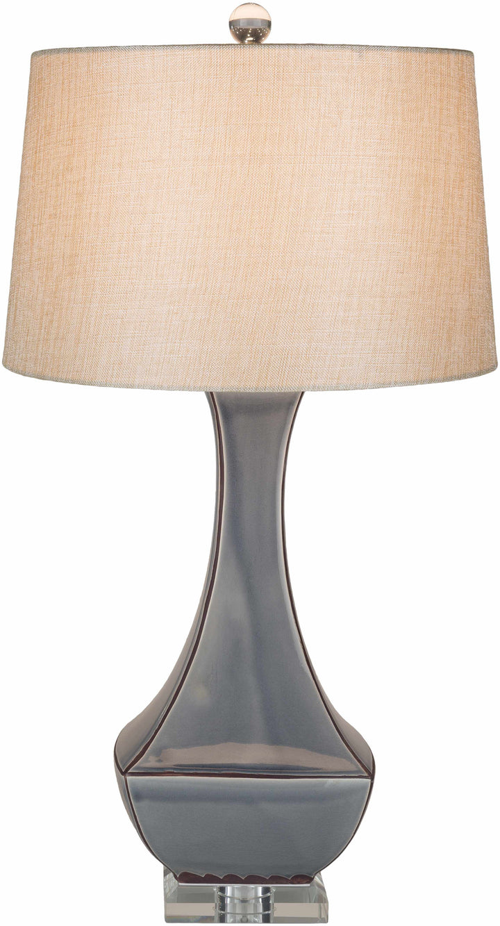 Kalilangan Gray Ceramic Table Lamp – Traditional Accent Lighting with Faux Silk Shade