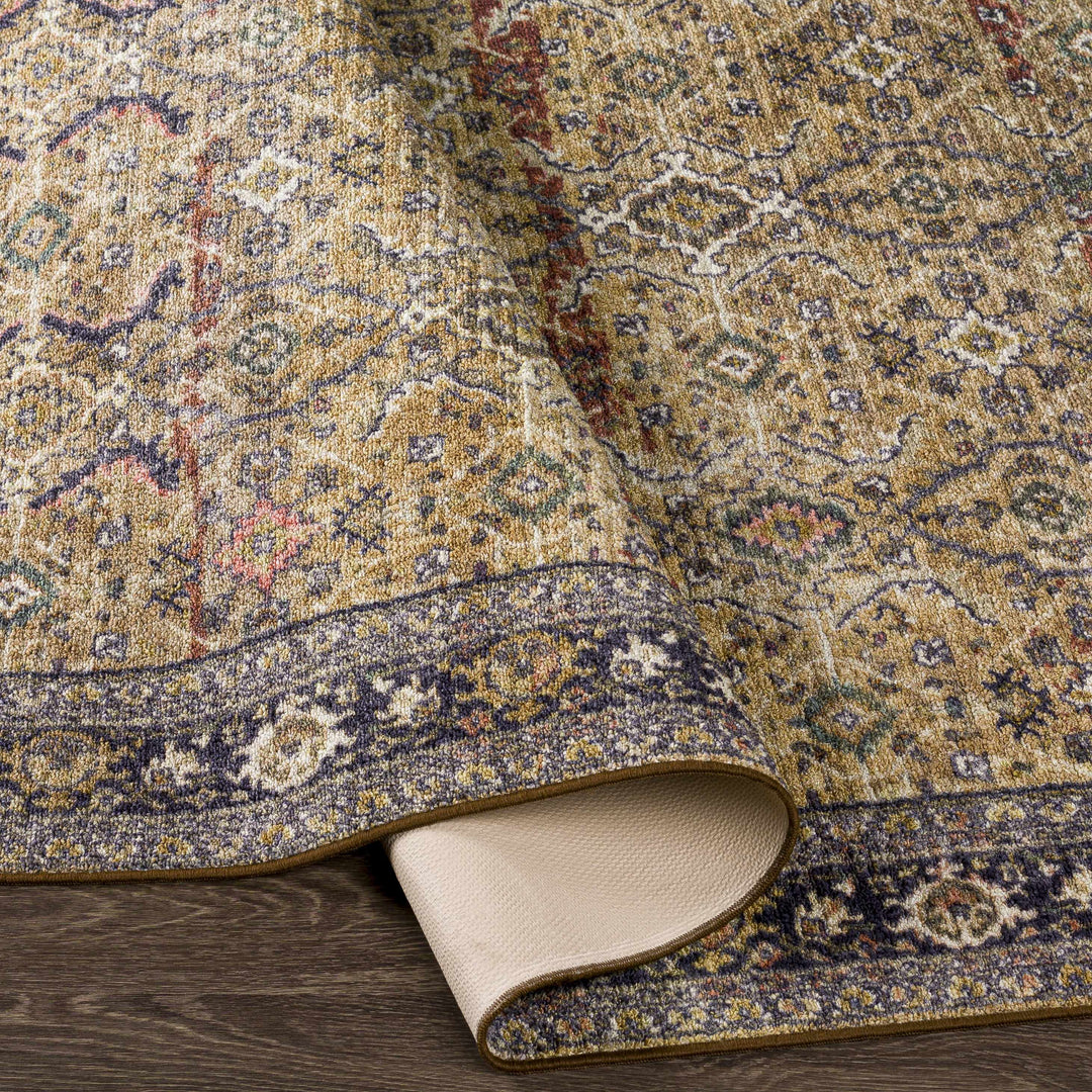 Kalbugan Brown And Blue Traditional Style Washable Area Rug