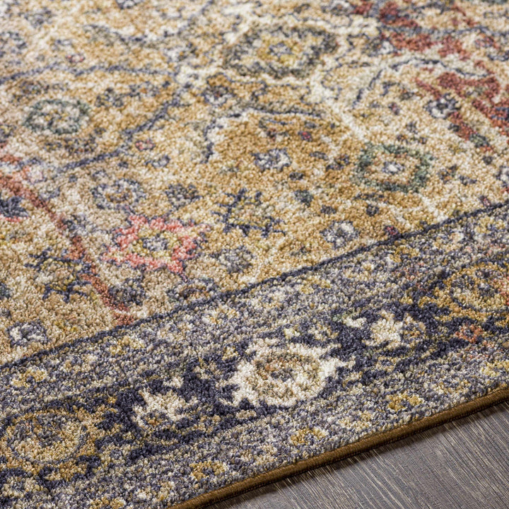 Kalbugan Brown And Blue Traditional Style Washable Area Rug