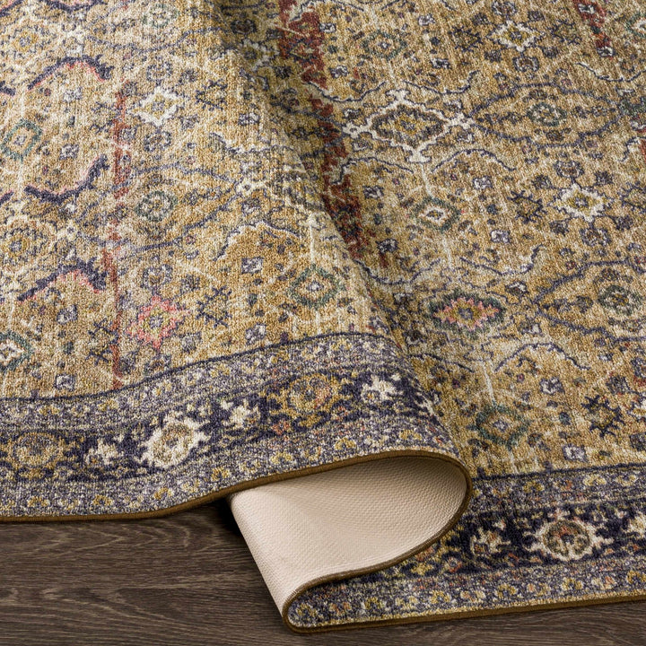 Kalbugan Brown And Blue Traditional Style Washable Area Rug - The Rug Decor