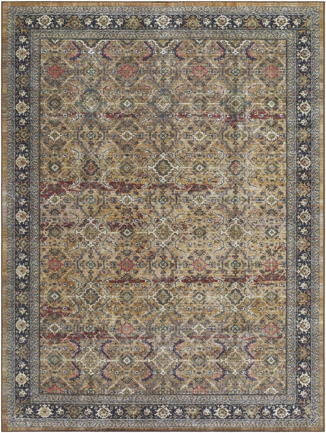 Kalbugan Brown And Blue Traditional Style Washable Area Rug - The Rug Decor