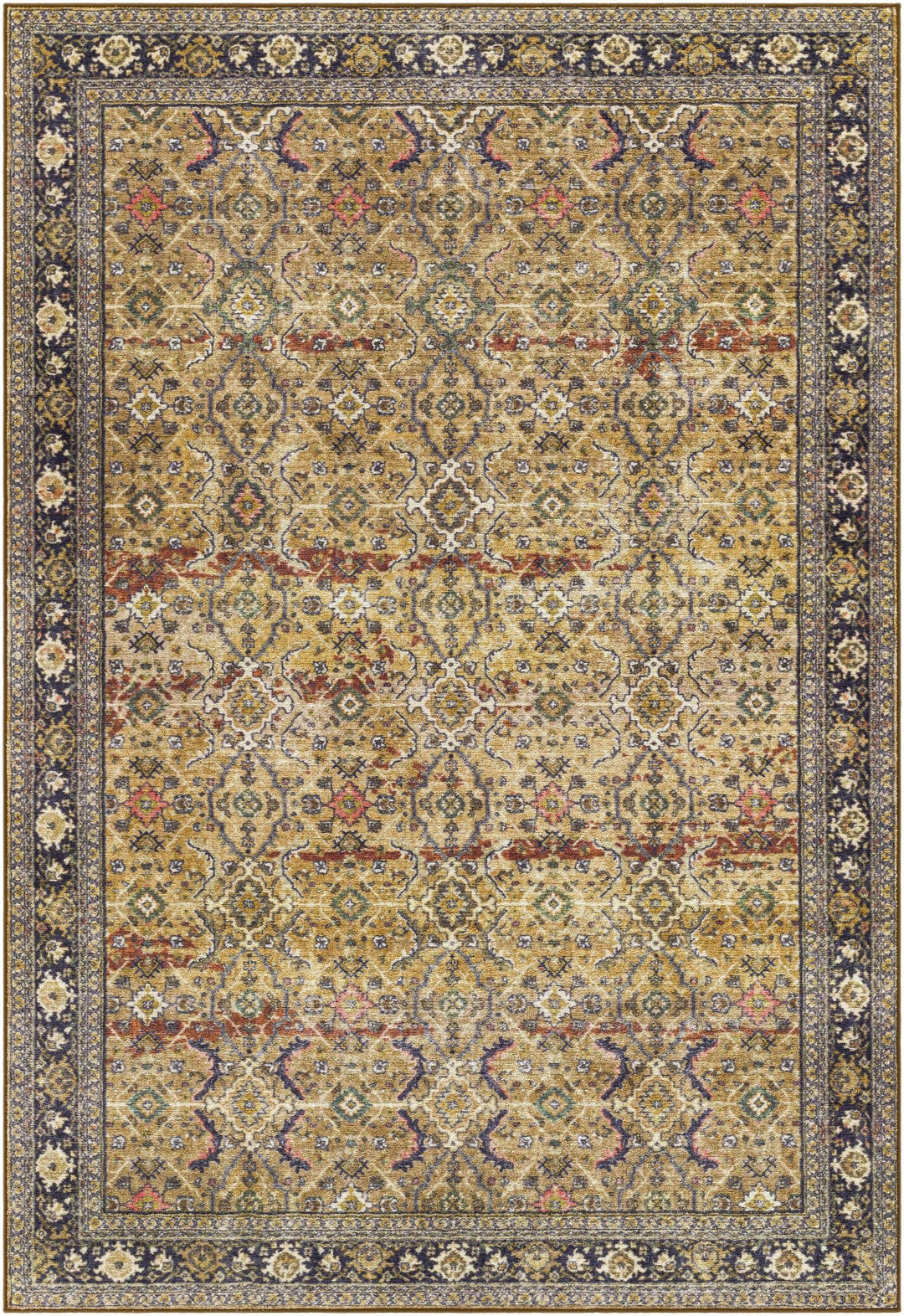 Kalbugan Brown And Blue Traditional Style Washable Area Rug - The Rug Decor