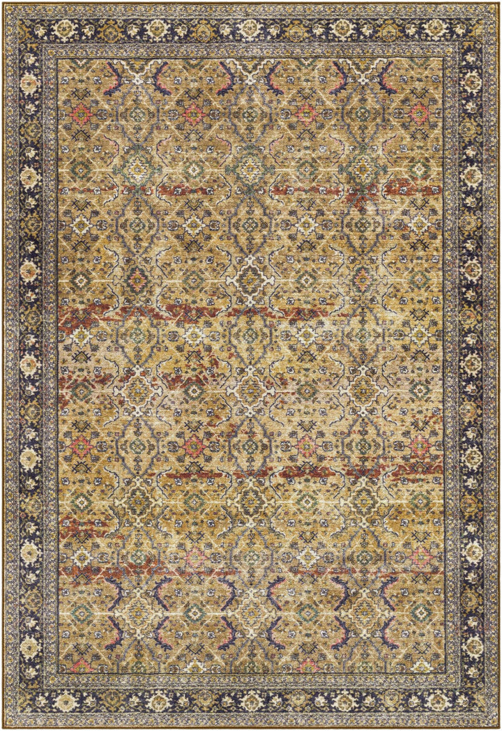 Kalbugan Brown And Blue Traditional Style Washable Area Rug - The Rug Decor
