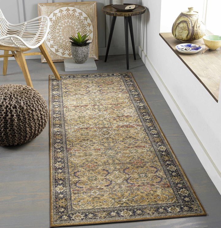 Kalbugan Brown And Blue Traditional Style Washable Area Rug - The Rug Decor