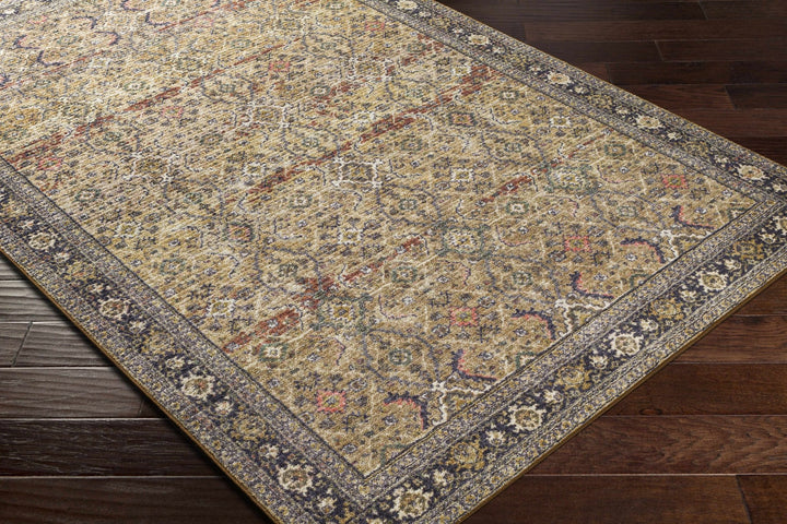 Kalbugan Brown And Blue Traditional Style Washable Area Rug - The Rug Decor