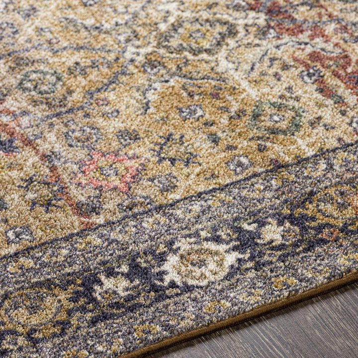 Kalbugan Brown And Blue Traditional Style Washable Area Rug - The Rug Decor