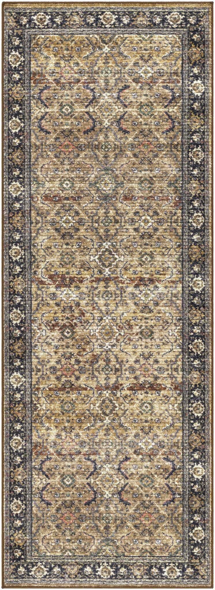 Kalbugan Brown And Blue Traditional Style Washable Area Rug - The Rug Decor