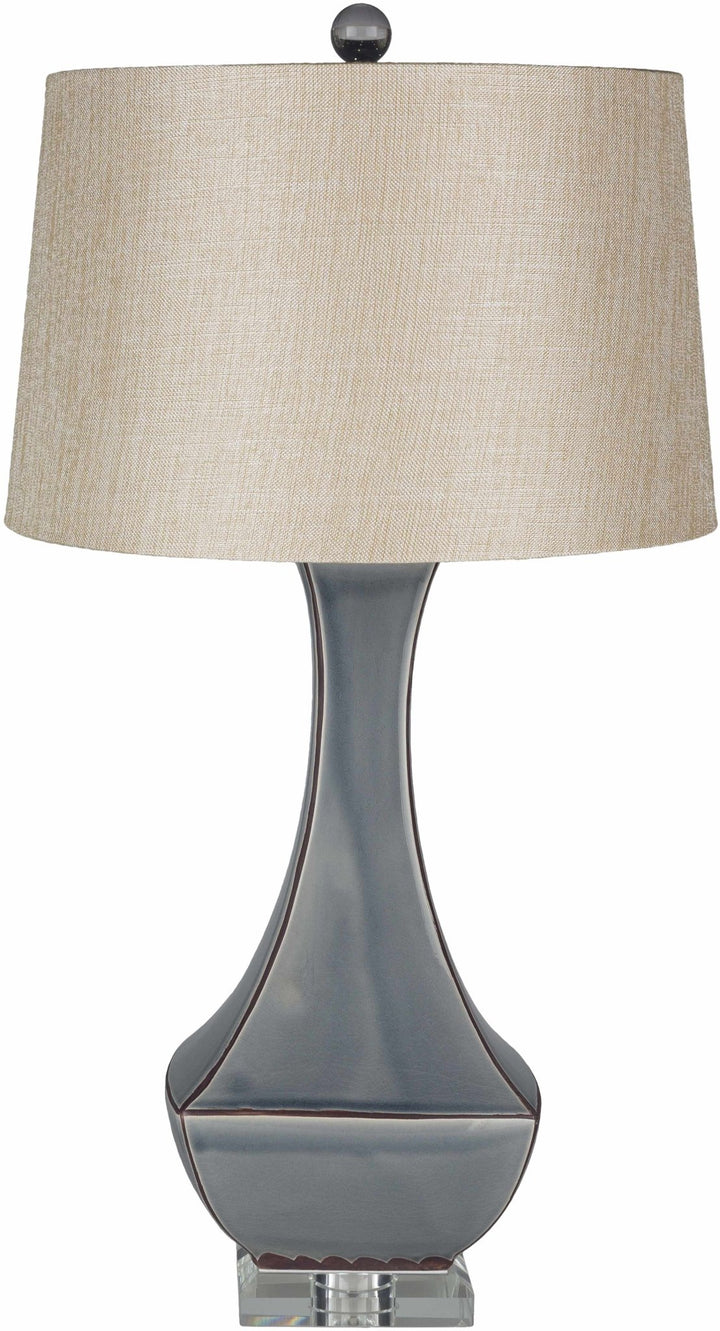 Kalilangan Gray Ceramic Table Lamp – Traditional Accent Lighting with Faux Silk Shade - The Rug Decor