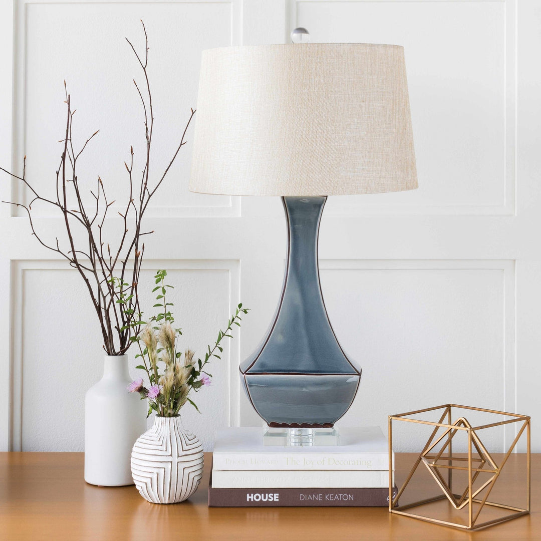Kalilangan Gray Ceramic Table Lamp – Traditional Accent Lighting with Faux Silk Shade - The Rug Decor
