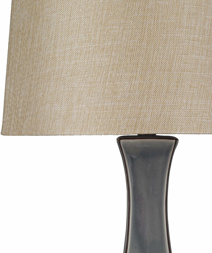 Kalilangan Gray Ceramic Table Lamp – Traditional Accent Lighting with Faux Silk Shade - The Rug Decor