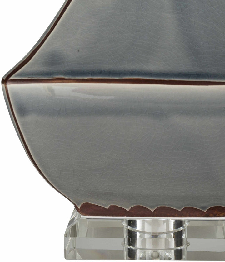 Kalilangan Gray Ceramic Table Lamp – Traditional Accent Lighting with Faux Silk Shade - The Rug Decor