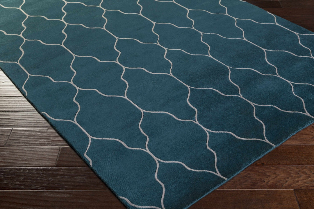 Kamay Contemporary Geometrical Teal Hand Knotted Area Rug - The Rug Decor