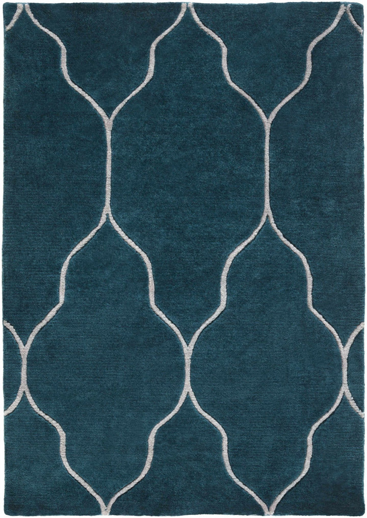 Kamay Contemporary Geometrical Teal Hand Knotted Area Rug - The Rug Decor