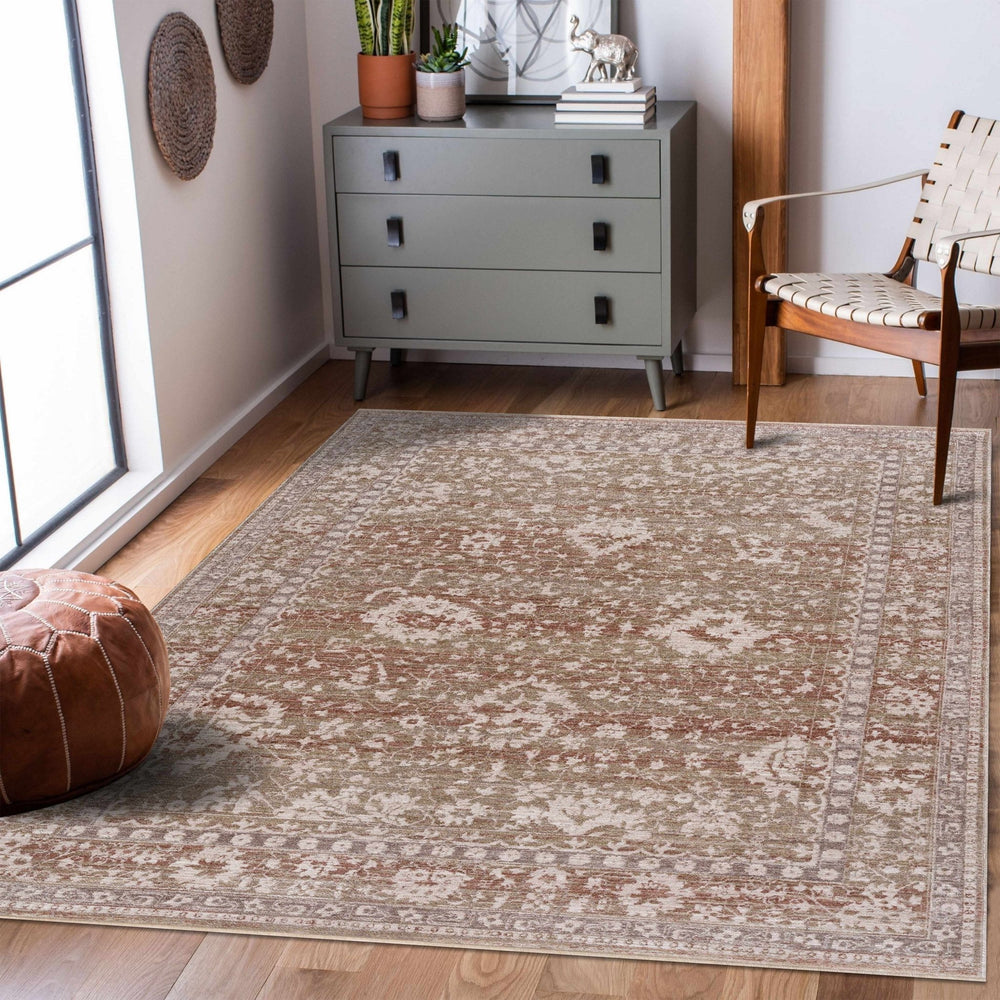 Kaongkod Traditional Style Ivory And Brown Area Rug - The Rug Decor