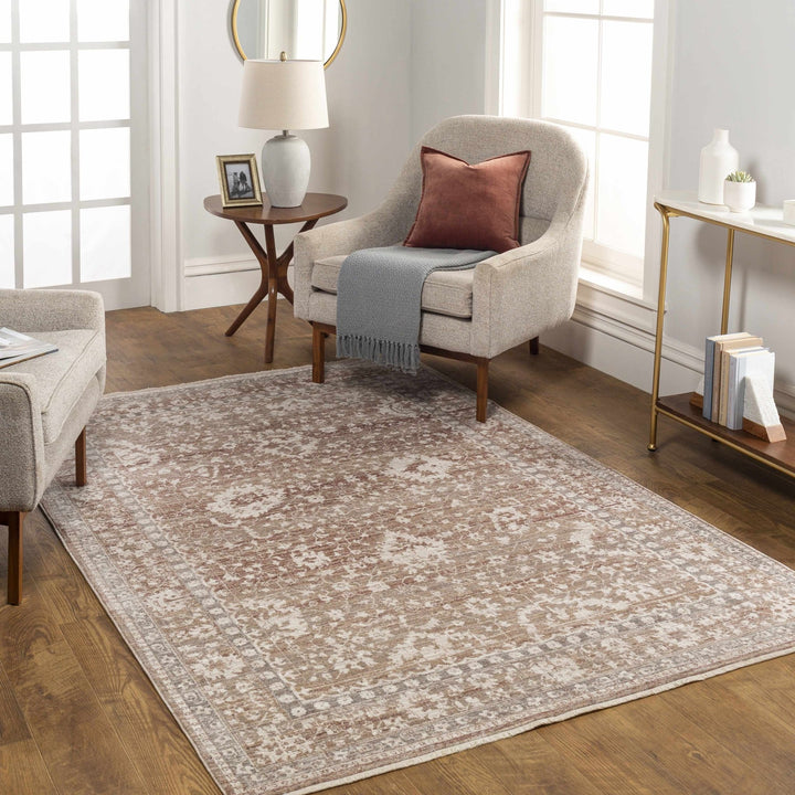 Kaongkod Traditional Style Ivory And Brown Area Rug - The Rug Decor