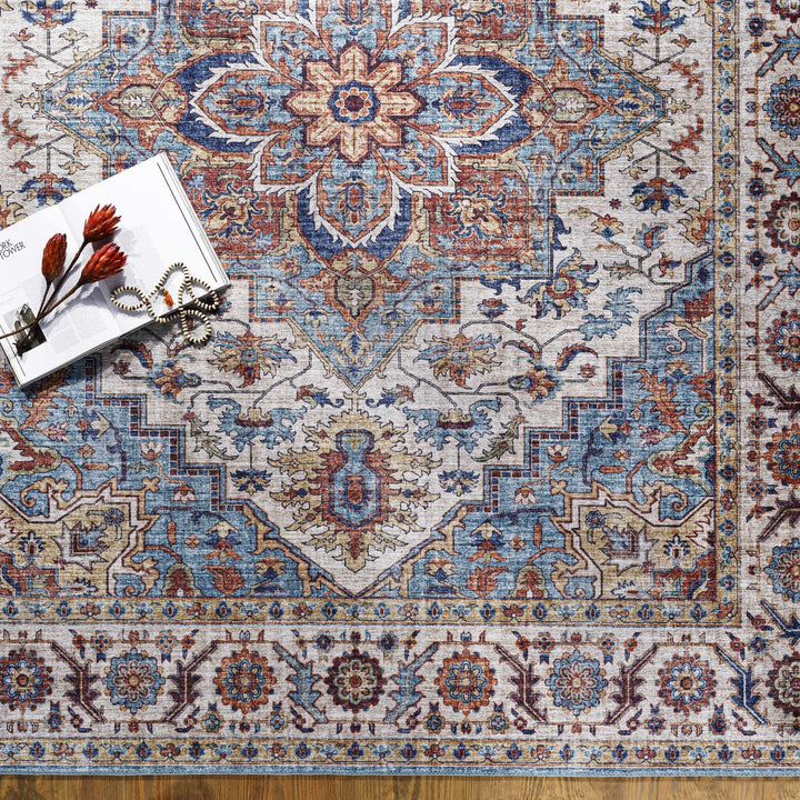Kapaa Traditional Style Ivory And Blue Area Rug - The Rug Decor
