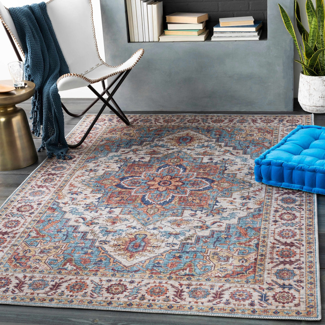 Kapaa Traditional Style Ivory And Blue Area Rug - The Rug Decor