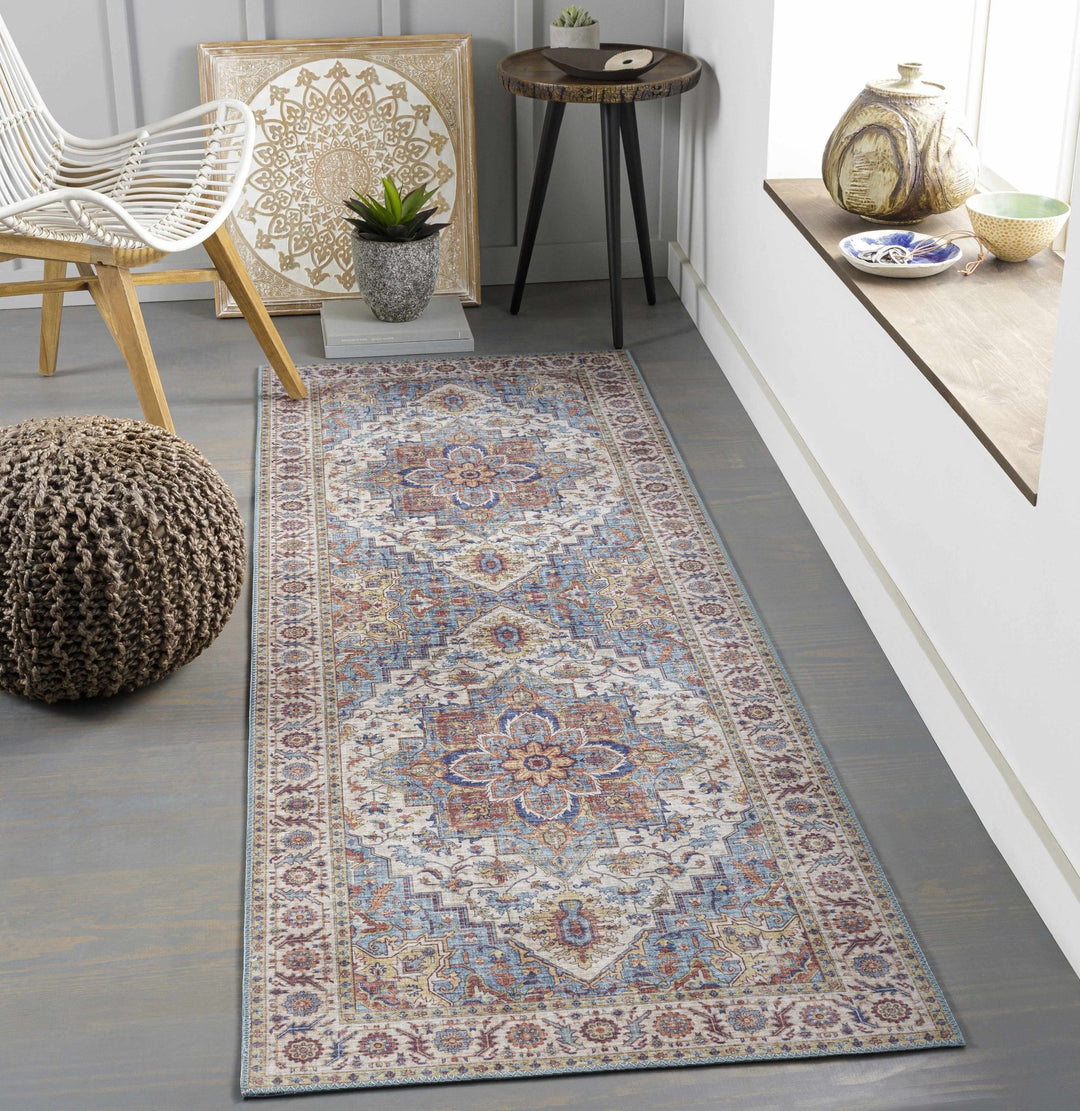 Kapaa Traditional Style Ivory And Blue Area Rug - The Rug Decor