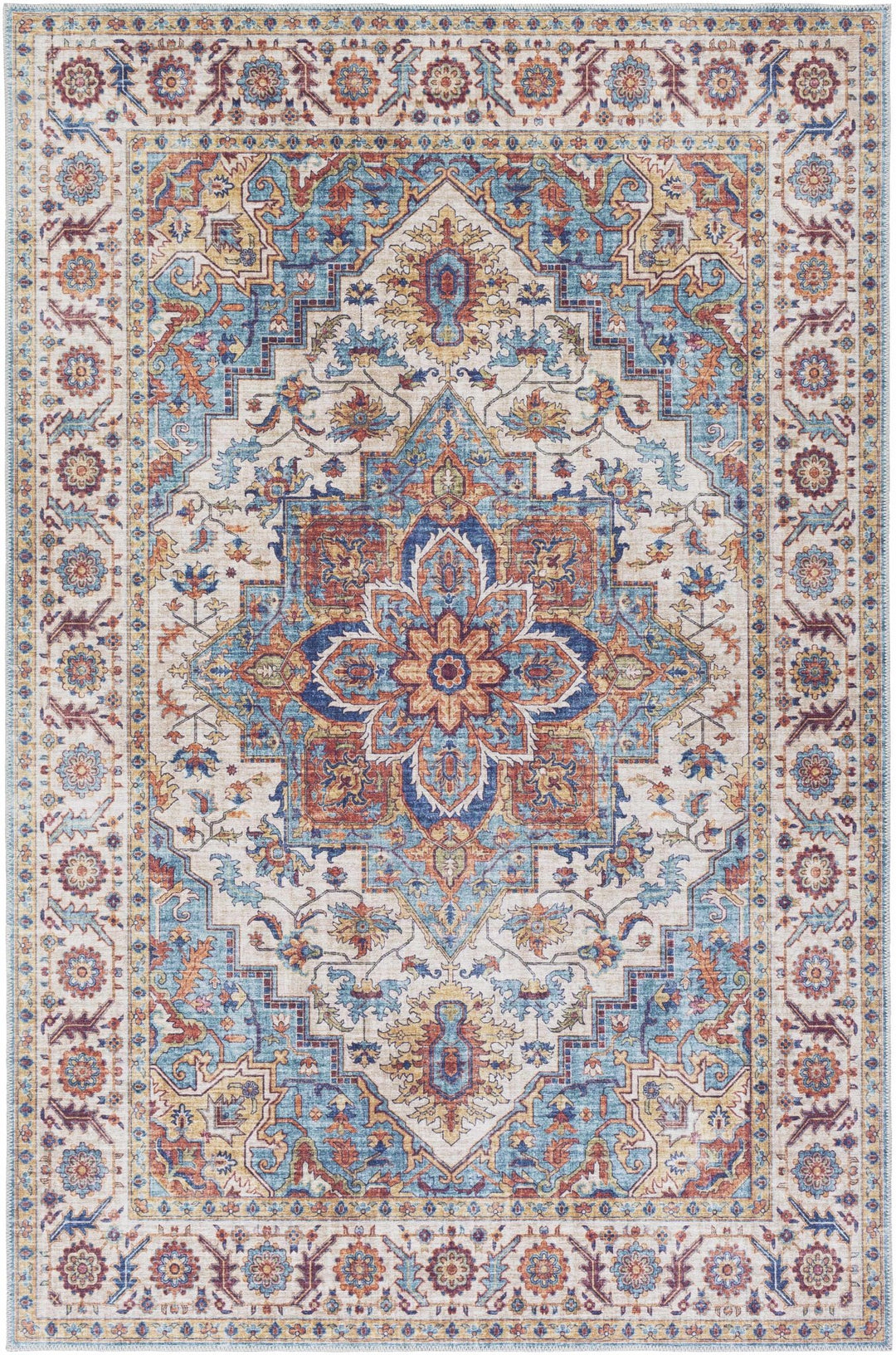 Kapaa Traditional Style Ivory And Blue Area Rug - The Rug Decor