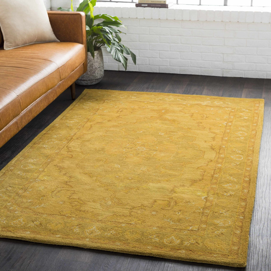 Kapowsin Traditional Medallion Mustard Wool Area Rug - The Rug Decor