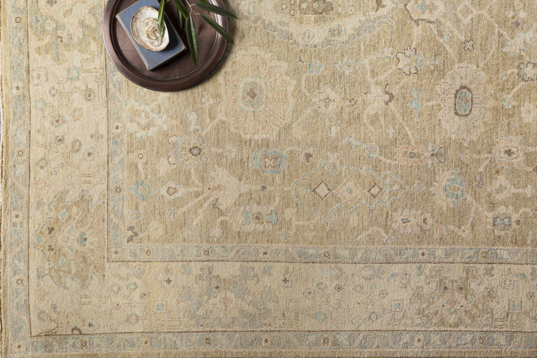 Karalee Beige Traditional Oushak Design Hand Knotted Area Rug