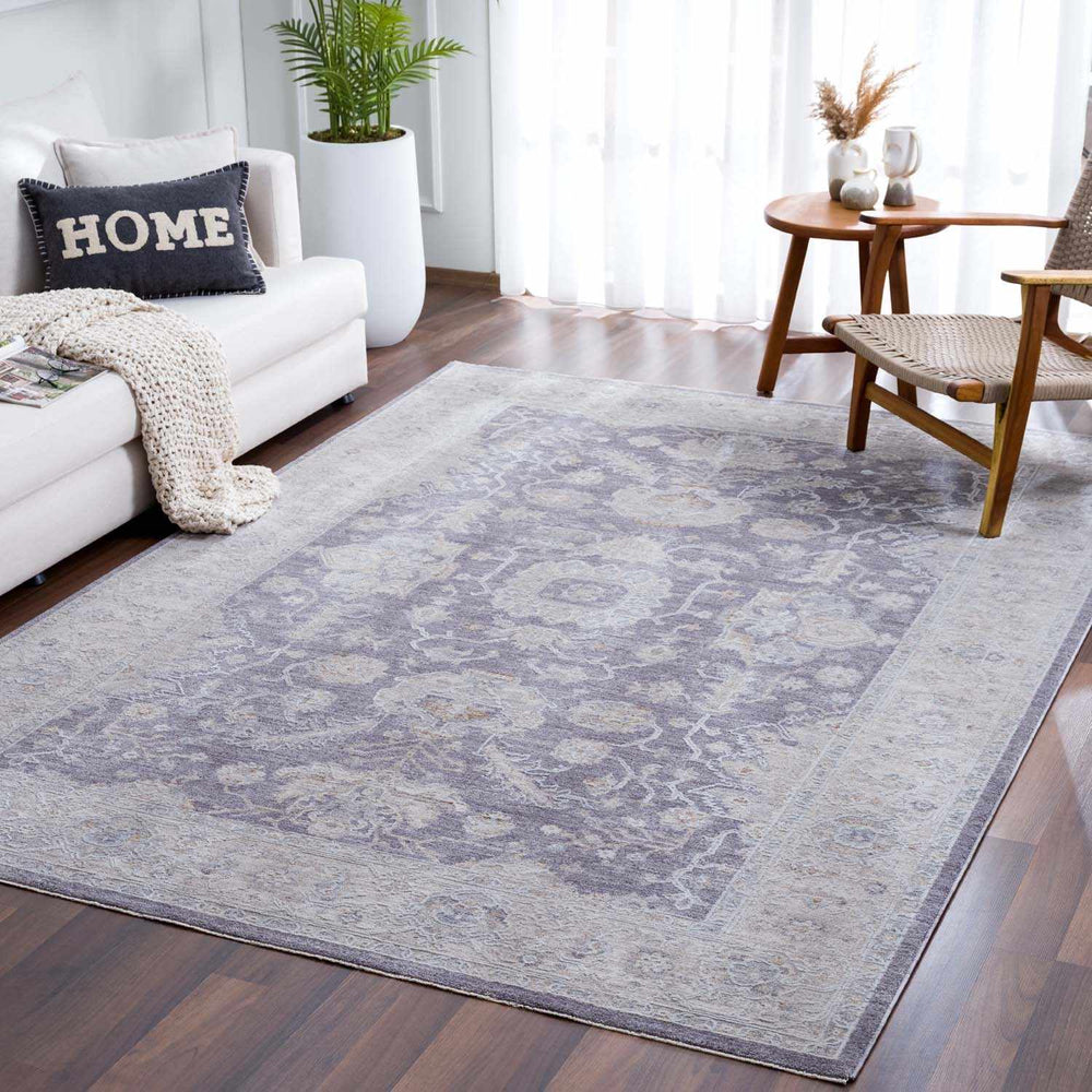 Karuah Traditional Medallion Design Gray And Purple Area Rug - The Rug Decor