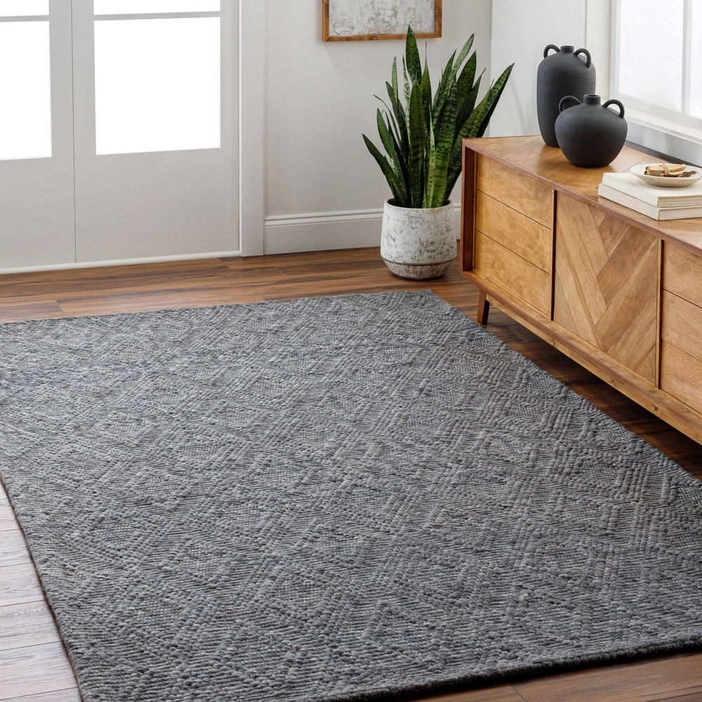 Kasib Dark Gray Traditional Style Hand Woven Wool Area Rug - The Rug Decor