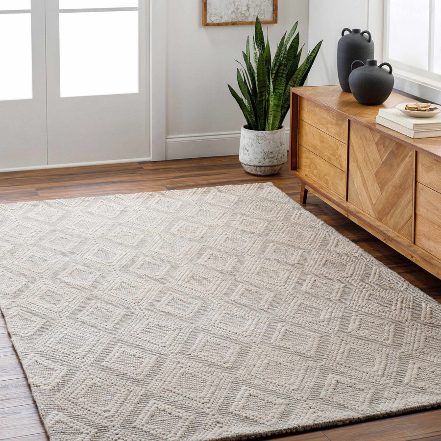 Kasib Modern Geometrical Ivory Hand Woven Rug - The Rug Decor