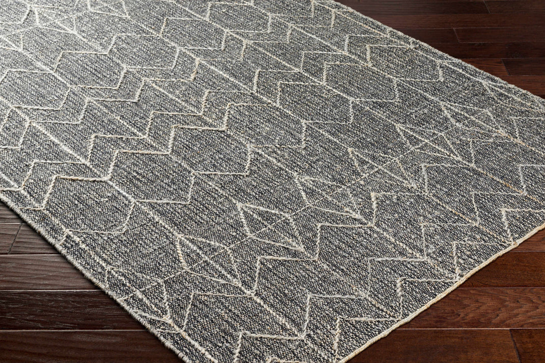 Kate Modern Geometric Design Black Hand Woven Wool Area Rug